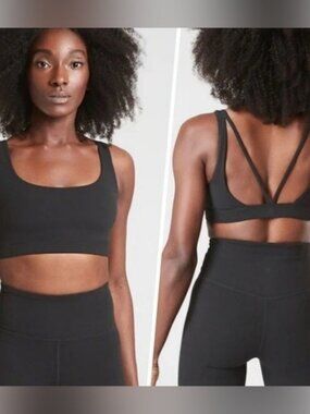 Athleta Black Exhale Cross Back Sport Bra Size XL